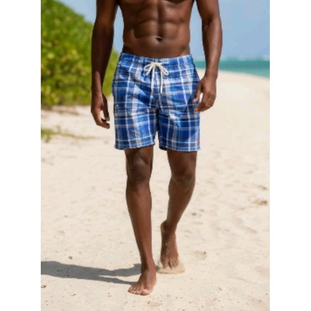 Polo Ralph Lauren Swim Shorts size 38/40 Plaid Check Nautical Quick Dry Mesh